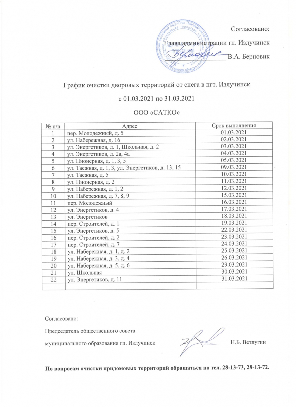 График очистки дворовых территорий от снега
